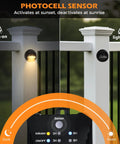 Low Voltage LED Deck Lights Kit With Transformer Timer And Photocell Sensor showing light on and off on fence post