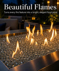 1/2 Inch Ultra Clear Fire Glass Beads For Fire Pit, 10 Lb White Reflective Drops with flames in outdoor fire table
