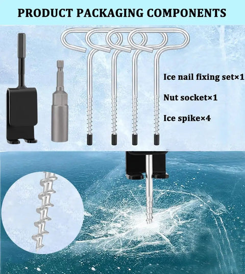 Ice Anchor Tool Kit For Ice Fishing Shelter Setup With Drill Bit Adapters Four Tent Nails One Impact Socket