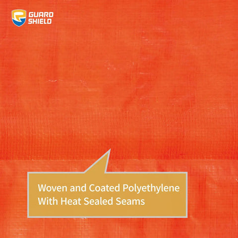 Close-up of Orange Tarp 20x30 Feet Heavy Duty Lightweight 6 Mil Poly Cover Outdoor Tarpaulin with coated polyethylene material.
