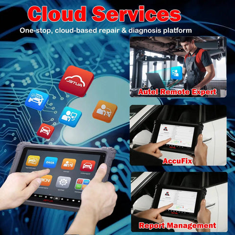 Next Level EV Diagnostic Scanner For Hybrid Electric And Gas Rides With High Voltage System And Battery Pack Analyzer Featuring Five In One VCMI Topology showing a touch screen with diagnostic options.