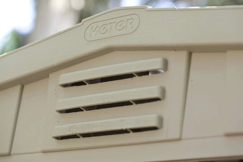 Air vent detail on Factor 6x3 Outdoor Storage Shed Kit For Patio Furniture Lawn Tools Bikes Beach Gear Plus More Durable Resin