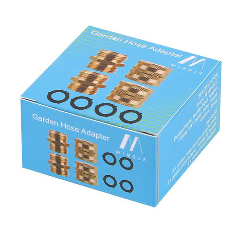 Box of 3/4 Inch Brass Garden Hose Adapters Set, 4 Pack With Double Male And Double Female Couplers and Extra Washers