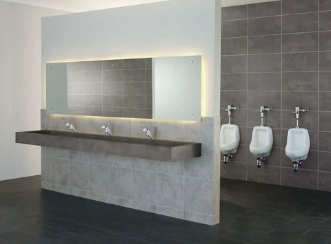 Commercial restroom with urinals equipped with Commercial Urinal Flush Valve 3/4 Inch M-Dura With AccuSet Piston Technology