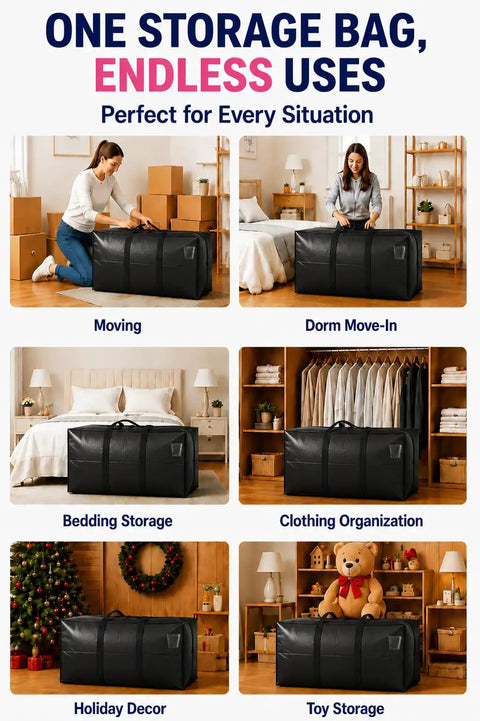Monster Size Waterproof Moving Storage Duffel Bag Heavy Duty Extra Large Tote For Home And Garage in various storage settings