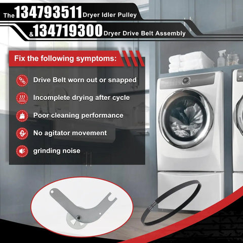 Dryer Idler Pulley And Drive Belt Kit 134793511 137315300 alongside dryer and symptom list