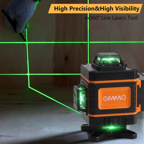 16 Line Green Laser Level Self Leveling Tool with 360 Degree Horizontal and Vertical Lines 150ft Range in use on surface