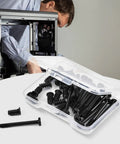 Badass 30Pc PC Fan Screws Kit for Rock Solid Computer Cooling and Radiator Mounts, displayed with case and screws.