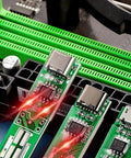 Digital Optocoupler Tester With Type-C USB Interface showing multiple units on a PCB, LED indicator lights visible.