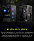 Fully Modular 750W Gaming Power Supply With 80 Plus Gold Compact ATX 3.1 PCIe 5.1 Ready Native Dual Color 12V 2 by 6 Pin Cable Built For Gamers On Modern Rigs Quiet Reliable Performance 10 Year Warranty, flat black cables in a PC case