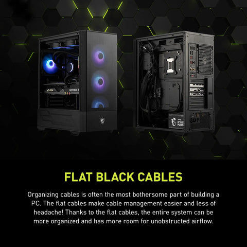 Fully Modular 750W Gaming Power Supply With 80 Plus Gold Compact ATX 3.1 PCIe 5.1 Ready Native Dual Color 12V 2 by 6 Pin Cable Built For Gamers On Modern Rigs Quiet Reliable Performance 10 Year Warranty, flat black cables in a PC case