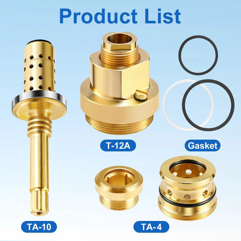 Shower Valve Rebuild Kit With TA-10 Flow Spindle, TA-4 Hot Cold Seats, T-12A Cap, and Gaskets for Temptrol Style Valves