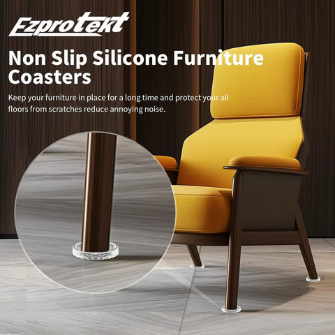 No Slip Furniture Pads 16 Pcs 1.6 Inch Round Rubber Caster Cups Anti Skid Coasters For Hardwood Floors installed under chair legs