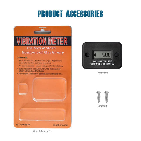 Vibration Activated Digital Hour Meter For Small Engines No Wiring Hassle Just Cut Induction Coil To Start Timing Automatically Works With Gas Diesel AC DC And Battery Powered Equipment in blister pack with screws