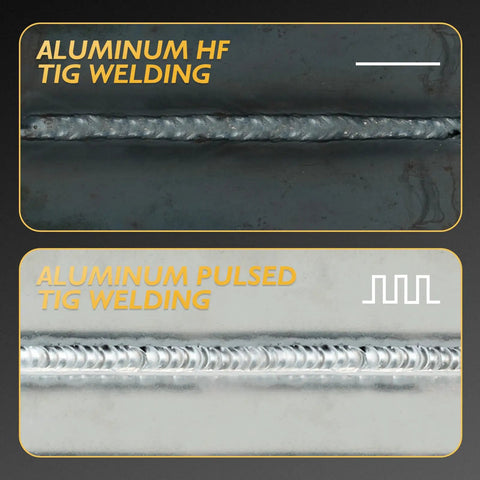 Close-up of aluminum welds made with Beast Mode Six In One 200A AC DC TIG Welder With Pulse Dual Voltage 110V 220V IGBT Inverter