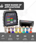 8 Port Coax Cable Tester Mapper And Toner with color coded remotes, showing 8 connectors for CATV and satellite installation use.