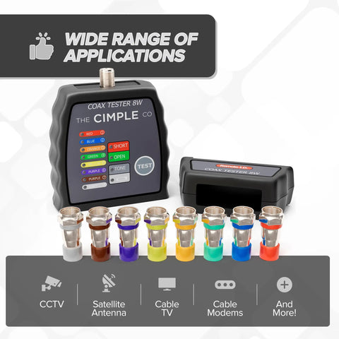 8 Port Coax Cable Tester Mapper And Toner with color coded remotes, showing 8 connectors for CATV and satellite installation use.