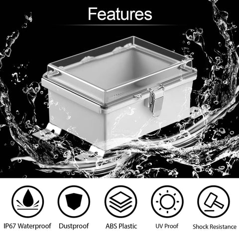 IP67 Waterproof Electrical Junction Box With Hinged Clear Cover And Stainless Steel Latch shown with water splash background