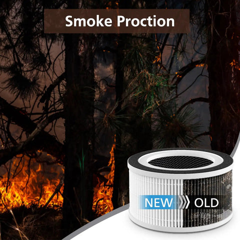 Two Pack Replacement Filter For Fillo Allo Air Purifiers With 3 In 1 HEPA Filtration Compatible; forest fire background, smoke protection