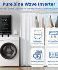 4000W Hybrid Solar Inverter 24V DC To 120V AC Pure Sine Wave With Glass Top Cover next to washing machine illustration