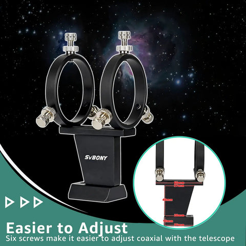 Mini 40mm Guide Scope Bundle With Universal Dovetail Base For Telescopes showing adjustment screws, fits finder rails.