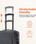 Side view of the 3 Piece ABS Luggage Set With Spinner Wheels Hardside showing extendable handle and high security lock Rosamo.