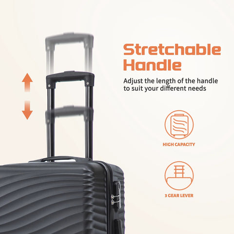 Side view of the 3 Piece ABS Luggage Set With Spinner Wheels Hardside showing extendable handle and high security lock Rosamo.