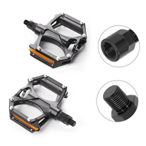 Bike Pedal Adapter Nine Sixteenths To One Half Inch Aluminum Alloy Bicycle Pedal Adapter with detail views of 14mm and 12mm parts