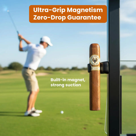 Magnetic Cigar Holder For Golf Cart Two Pack With Super Strong Magnet And Non Slip Silicone Grip attached to golf cart