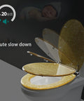Pretty Dang Stylish Sparkle Finish Soft Close Toilet Seat For Elongated Bowls with golden sparkle surface and adjustable hinges.