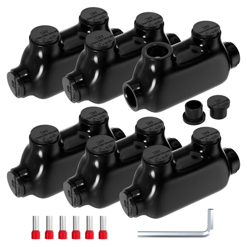 Heavy Duty Insulated Inline Splice Connector Kit For 250MCM To 6AWG Wire Aluminum To Copper Connectors With Five Sixteenth Inch Slotted Allen Hex Six Pack