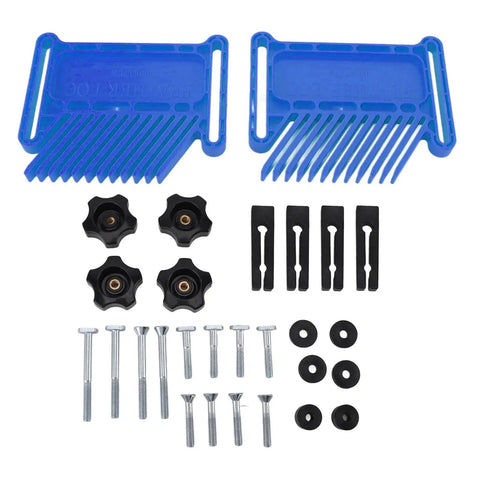 Adjustable Featherboard For Heavy Duty Woodworking Safety Clamp Delivers Sweet Cuts And Rock Solid Grip On Router Table Or Table Saw Straight Up Workshop Beast In Classic Blue parts including clamps and screws.