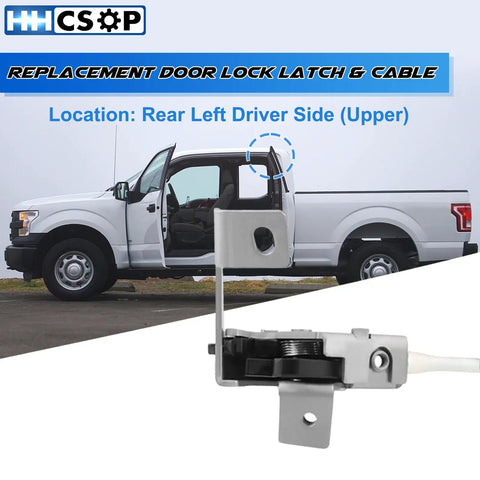 Rear Left Driver Side Door Lock Latch And Cable Assembly Replacement For F150 F250 Extended Cab 1997-2004, product view with truck