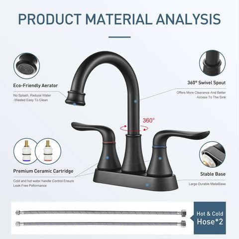 4 Inch Centerset Bathroom Sink Faucet with 2 Handles Chrome Finish, Durable SUS304 Stainless Steel, 360 Degree Swivel Spout