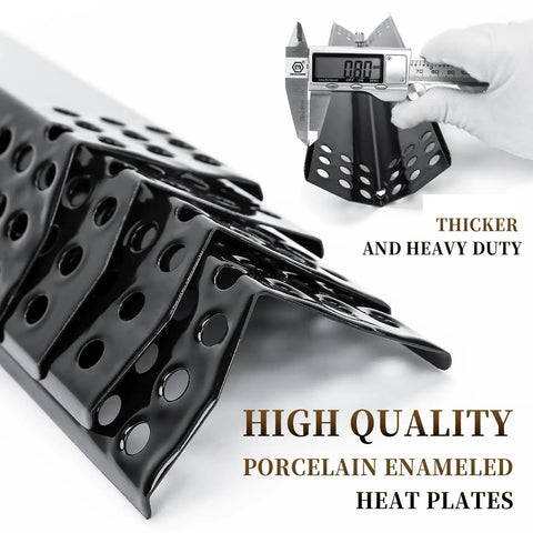 Heat Plates Replacement 4-Pack for Monument Grills Larger 4-Burner Propane Gas Grills with caliper showing thickness