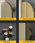 Heavy Duty Barn Door Pull Handle Kit For Glass Wood And Exterior Doors Aluminum Alloy Rust Proof One Piece Molding Built To Last Commercial Style Front Gate Pulls Easy Install For Interior Or Exterior Use, shown in close-up views of electroplated space aluminum with solid base and anti-skid spacer.