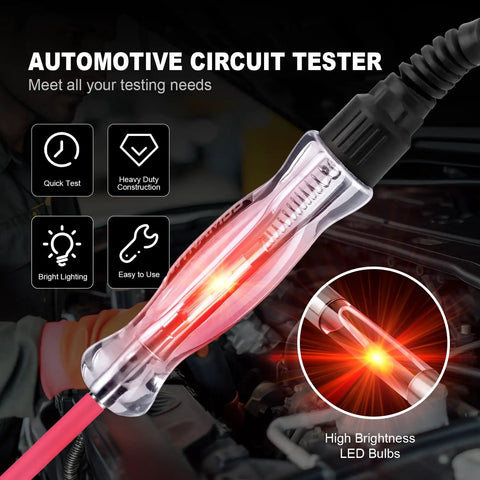 Pro Grade Led Automotive Circuit Tester Light With 6 to 24V Range And 135 Inch PU Extended Spring Wire Sharp Steel Probe