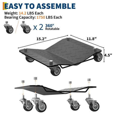 Heavy Duty Wheel Dolly Set of 4 for Garages and Shops Black 7000 Lb Capacity Each Reinforced Steel Base Smooth Glide for Easy Vehicle Moving Durable Stable Car Dollies for DIY Mechanics and Pro Garages, 15.2 x 11.8 x 4.5 in
