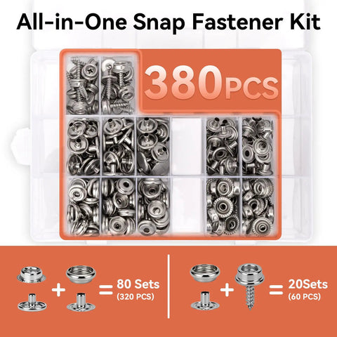 Snap Fastener Tool Kit With 100 Sets Of 15mm Boat Cover Snaps Heavy Duty For Fabric Leather RV Boat Canvas Sewing And DIY Crafts Comes With A Heavy Duty Installation Tool With Interchangeable Dies And A Handy Storage Case For Quick Repairs