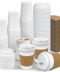 Leak-Proof 12 Oz Coffee Cups With Lids And Sleeves, 100 Pack, Disposable To Go, hot coffee setup with sleeves and lids