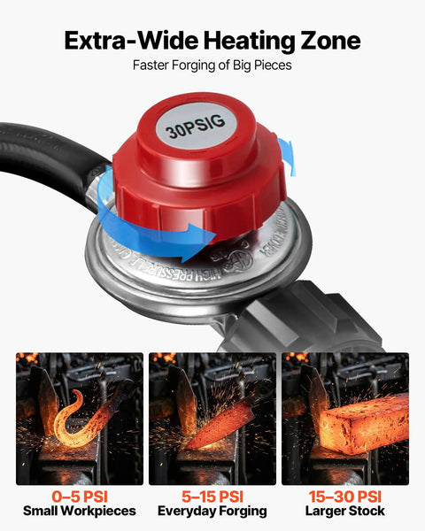 Pressure gauge and forging applications for Portable Two Burner Propane Forge For Blacksmithing And Knife Making, Reaches 2600 F