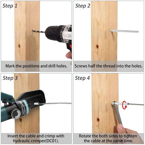 Step-by-step installation of Cable Railing Kit For Indoor And Outdoor Use With Adjustable Tightness Made From Pro Grade Stainless Steel