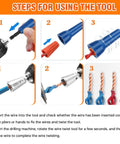 Instructions for Heavy Duty Pro Grade Wire Nut Twister Kit for Drills showing step-by-step wire twisting process