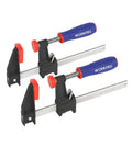 Badass Steel Bar Clamps 2 Pack With 6 Inch Opening And Two And A Half Inch Throat Holding Six Hundred Pounds Zero Slack For Serious Woodworking And Shop Jobs - heavy-duty steel clamps with red and blue ergonomic handles.