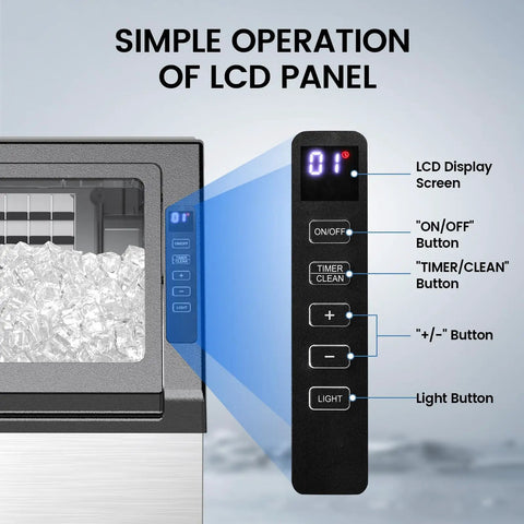 Under Counter Ice Maker Machine Freestanding Stainless Steel With Ice Thickness Control LCD panel buttons display