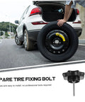 Durable Car Spare Tire Bolt Adapter With Easy Install No Fuss For Multiple Vehicle Models on a sedan near open trunk