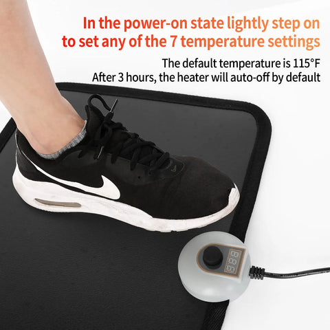 Foot in shoe on Electric Heated Floor Mat For Feet Under Desk At Office And Home AC 110V Foot Warmer Pad with control