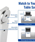 Close-up of Beefy Aluminum Miter Gauge For Table Saw With Telescoping 20 To 36 Inches Fence showing design compatibility with slots.