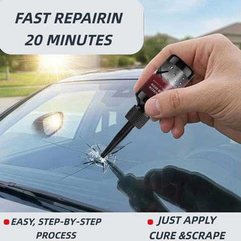 Using the Windshield Crack Repair Kit For Cars With Nano Glass Repair Liquid 5 Minute Quick Fix 2 Bottles on a windshield crack.