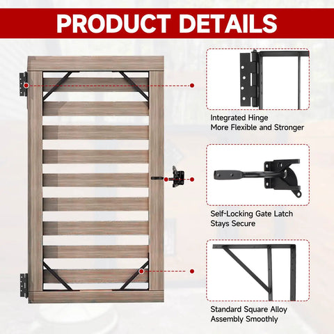 Built Tough Heavy Duty Gate Kit For Wood Fences With Self Locking Latch Fits 26 To 60 Inch Wide Gates And 72 Inch High Includes Steel Brackets For 3.6 Inch Wide Lumber Or Less Black Finish installed on wood fence gate